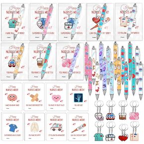 16 PCS Nurse Ederginiation Ass Set Set 16 Murse Pens 16 Nurse Keychain 16 Thank You Cards 16 حقيبة للمساعدين الطبيين الممرضات الممرضات التقدير