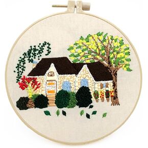 Stamped Embroidery Starters Kits with Pattern House and Tree for Beginners with Hoops Cloth Color Threads Cross Stitch Kits Needlework for Adults Students Home Decoration(5)