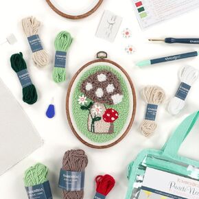 Kimberbell Punch Needle Kit – Mushroom Meadow - Complete DIY Embroidery Kit with Tool, Monks Cloth, Yarn, Frame & Embellishments – Punch Needle Design for Home Décor & Gifts