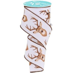Deer Heads Wired Edge Ribbon - 2.5" x 10 Yards (White, Brown, Tan, Caramel)