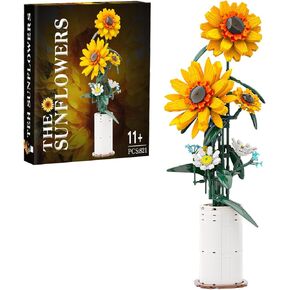 BlockPro Sunflower Building Set for Adults Teens, Botanical Collection Flower Bouquet with Vase, Gift for Valentine's Day Birthday Anniversary, Vibrant Home Decor for Flower Lovers (821pcs)