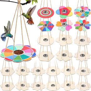 DoubleFill 24 Pcs Bird Feeder Craft Kits for Kids Ages 3-8 Make Your Own Bird Feeders Kids Arts and Crafts DIY Wooden Art Painting Bird Feeders for Outside DIY Craft for Garden Outdoor Decoration
