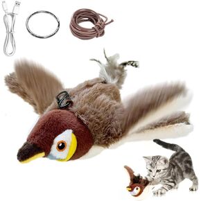 Flying Bird Cat Toy, Automatic Flapping Simulated Chirping Sparrow Toys, Flapping Bird Cat Toy for All Breeds Cat Toys-1PC