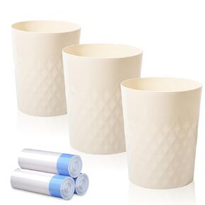JiatuA 3 Pack Small Trash Can with Trash Bags Bathroom Garbage Bin Round Plastic Waste Basket for Kitchen, Bedroom, Office, College Dorm, Craft Room, Black