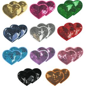 Benkyo 22Pcs Sequin Heart Iron On Patches Heart Patches Iron On Fabric Embroidery Iron On Heart Patches for Clothes Caps Hats Jeans Crafts （Multicolor）