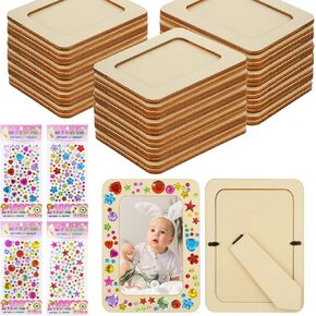 20 Pack Picture Frame Painting Craft Kit for 4 x 6 Inch Photo, DIY Unfinished Wooden Picture Frames Unfinished Wood Frames with 4 Sheets Crystal Diamond Stickers for DIY Painting Project