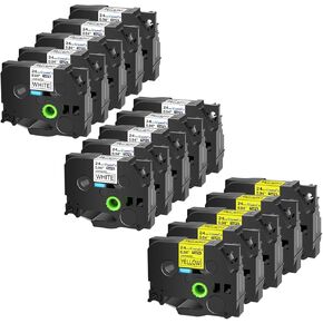 Compatible for Brother P-Touch Label Maker Tape 10PK TZe-251 TZe251 TZ-251 TZ251 Black on White and 5PK TZe-651 TZe651 TZe-S651 TZ-S651 Black on Yellow 24mm 0.94 1 Inch Laminated TZe TZ Tape