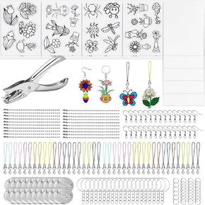 yauhar 174pcs تقلص الأوراق البلاستيكية مجموعة مع فارغة ونمط ورقة فنية للفيلم ، ثقب ، إكسسوارات مفاتيح ، مفاتيح القابض تعادل القابض ، سلسلة حبات الكرة للمستلزمات الحرفية والفن
