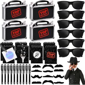 تجسس Party Party Party Favors Supplies Secret Secret Gift Box Glasses Invisible Ink Pen Mini Notebook Fake Make Game Game Room Party Ford for Kids 3-5 4-8