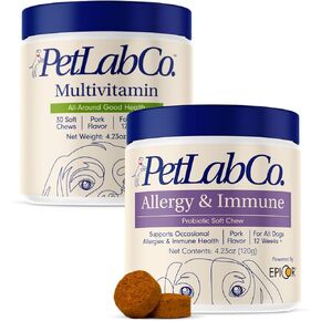 Petlab Co. - حزمة الحساسية والفيتامينات: بمجرد دعم الحساسية الموسمية المصممة يوميًا للكلاب 30 فيتامينات ومكملات الكلاب لدعم نظام الصحة والمناعة العام 30