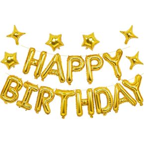 iPartycool 24pcs Happy Birthday Balloons, Birthday Decorations, 3D Gold Premium Foil Letter Happy Birthday Banner with 6pcs Star Balloons for Kids Men Women Adults Birthday Party Decorations Supplies in Kuwait