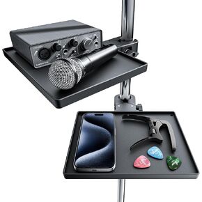 Microphone Stand Plastic Tray, Mic Stand Clamp-On Rack Tray Holder for Most Mic Stands, for Stage, Live Streaming, Concert Performance, Karaoke (9" x 6.6") (【Black 】x 2pcs) in Kuwait