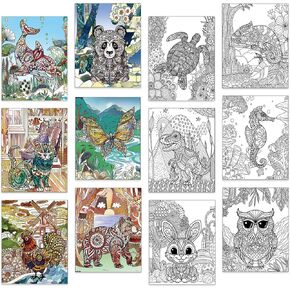 24pcs الحيوانات mandala تلوين كتاب DIY الخاص بك Ocean Jungle تلوين الحيوانات ملصق 11 × 8.7in الإجهاد التخفيف