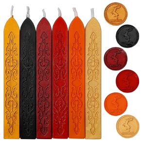 6pcs ختم شمعة الشمع ، عصا ختم الشمع مع فتيل لصنع هدية غلاف غلاف دعوة الزفاف شكر الأختام بطاقة (سلسلة ألوان عميقة الرجعية)