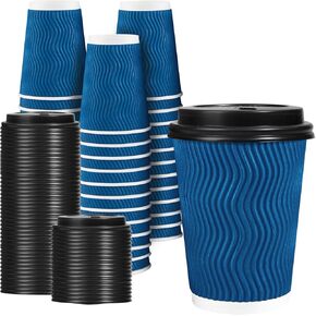 Lamosi 12 OZ To go Coffee Cups with Lids 50 Pack, Disposable Coffee Cups 12 oz, Paper Cups 12 oz, Hot Cups with Lids, Throw Away Coffee Cups with Lids for Party and Reception (Navy)