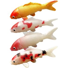 Happyyami Mini Koi Fish Goldfish Figurines, 4pcs Tiny Fish Aquarium Goldfish Koi Fish Figurines Realistic Artificial Carp Tea Pet Decor for Fairy Garden Pond Fish Tank