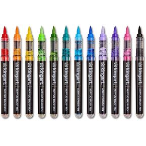 أقلام فرشاة Kingart® Pro Acrylic (448-12) ، 12 لونًا نابضًا بالحياة ، نصيحة فرشاة مرنة مع حبر قابل للمزج