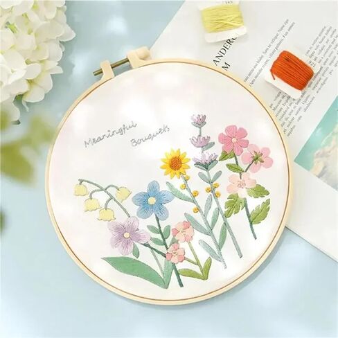 Huacan Embroidery Kits for Adults Beginner DIY Cross Stitch Stamped Flower Pattern Stitching Sewing Kit 1 Piece 7.8 x 7.8 Inch in Saudi Arabia
