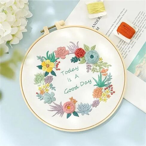 Huacan Embroidery Kits for Adults Beginner DIY Cross Stitch Stamped Flower Pattern Stitching Sewing Kit 1 Piece 7.8 x 7.8 Inch in Saudi Arabia
