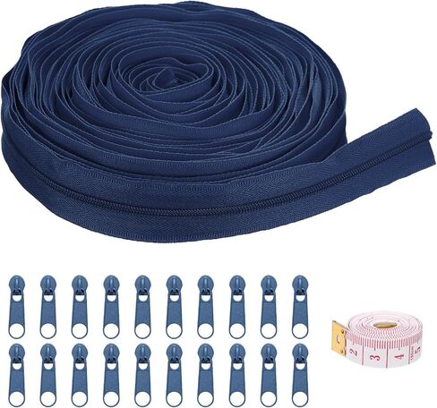 uxcell #3 10 Yards Nylon Coil Zippers, Bulk Coil Zipper by The Yards with 20 Pcs Zippers Sliders and Ruler for DIY Tailor Sewing Craft Bag Clothes, Navy Blue in Saudi Arabia