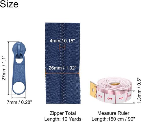 uxcell #3 10 Yards Nylon Coil Zippers, Bulk Coil Zipper by The Yards with 20 Pcs Zippers Sliders and Ruler for DIY Tailor Sewing Craft Bag Clothes, Navy Blue in Saudi Arabia