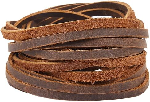 GORGECRAFT 5m*5mm*2mm Flat Leather Cord Genuine Leather Strips Cowhide Strings Braiding Thread Rope for Bracelets Necklace Jewelry Making Boot Lace DIY Crafts Tooling Workshop in Saudi Arabia
