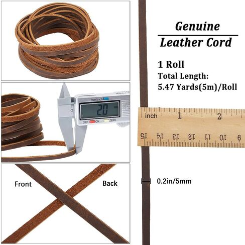 GORGECRAFT 5m*5mm*2mm Flat Leather Cord Genuine Leather Strips Cowhide Strings Braiding Thread Rope for Bracelets Necklace Jewelry Making Boot Lace DIY Crafts Tooling Workshop in Saudi Arabia