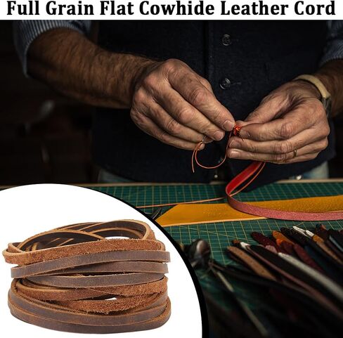 GORGECRAFT 5m*5mm*2mm Flat Leather Cord Genuine Leather Strips Cowhide Strings Braiding Thread Rope for Bracelets Necklace Jewelry Making Boot Lace DIY Crafts Tooling Workshop in Saudi Arabia