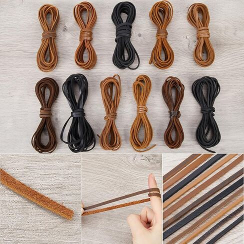 GORGECRAFT 5m*5mm*2mm Flat Leather Cord Genuine Leather Strips Cowhide Strings Braiding Thread Rope for Bracelets Necklace Jewelry Making Boot Lace DIY Crafts Tooling Workshop in Saudi Arabia