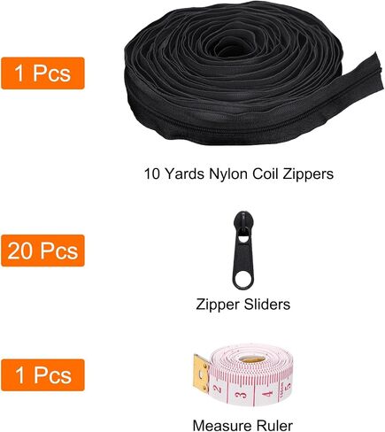 uxcell #3 10 Yards Nylon Coil Zippers, Bulk Coil Zipper by The Yards with 20 Pcs Zippers Sliders and Ruler for DIY Tailor Sewing Craft Bag Clothes, Navy Blue in Saudi Arabia