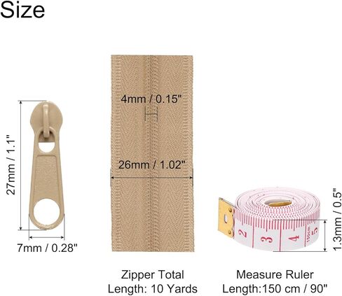 uxcell #3 10 Yards Nylon Coil Zippers, Bulk Coil Zipper by The Yards with 20 Pcs Zippers Sliders and Ruler for DIY Tailor Sewing Craft Bag Clothes, Navy Blue in Kuwait