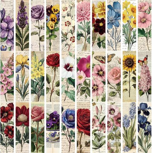 30PCS Nature Pictures of Flowers Paper Bookmarks for Book Lovers, Vintage Aesthetic Bookmark Simple Style Book Accessories Natural Style Book Marks,Boxed Bookmarks Set as Gifts for Students in Saudi Arabia