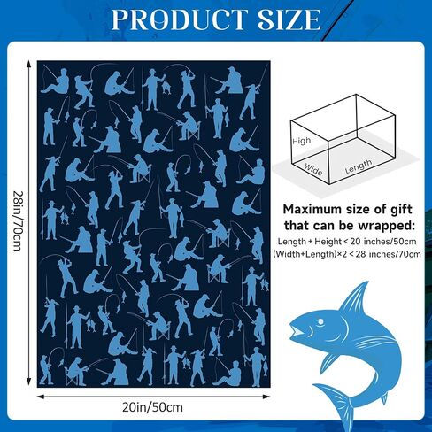 Fishing Wrapping Paper 12 Sheets Fish Gift Wrap for Men Angler,Fishing Hook Design Gift Packing Paper for Party,Birthday 20"×28" in Saudi Arabia