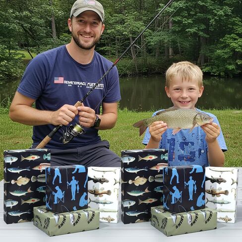 Fishing Wrapping Paper 12 Sheets Fish Gift Wrap for Men Angler,Fishing Hook Design Gift Packing Paper for Party,Birthday 20"×28" in Saudi Arabia