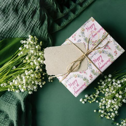 LeZakaa Anniversary Floral Wrapping Paper Roll, Happy 50th Anniversary, Pink Floral Wreath Gift Wrap for Wedding, Bridal Shower, Anniversary, Valentines Day, Party, Mini Roll, 17 inches x 16.4 Feet in Kuwait