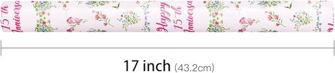 LeZakaa Anniversary Floral Wrapping Paper Roll, Happy 50th Anniversary, Pink Floral Wreath Gift Wrap for Wedding, Bridal Shower, Anniversary, Valentines Day, Party, Mini Roll, 17 inches x 16.4 Feet in Kuwait