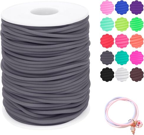 CAMAL 2mm Rubber Cord Hollow Pipe Barber Cords for Knitting, 5.5 Yards Rubber Hollow Tubing Cord Bead String for Bracelet Making, Bracelet, Necklaces, Hand Crafts (Coffee) in Kuwait