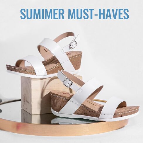 Jeossy Women's Platform Wedge Sandals, Open Toe Adjustable Ankle Strap | Comfortable dressy summer shoes,adjustable buckle and cushioned insole,cork-look style for casual outfits and vacations in Saudi Arabia