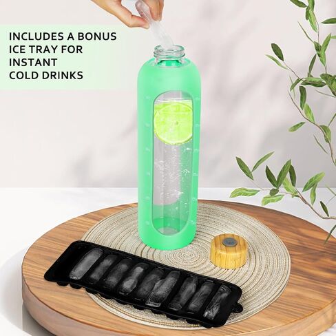 Glass Water Bottles 32 oz - Motivational Drinking Glass Water Bottle with Silicone Sleeve, Straw & 2 Bamboo Lids - 1 Liter Clear Borosilicate Wide Mouth Daily Intake Waterbottle with Time Marker in Saudi Arabia
