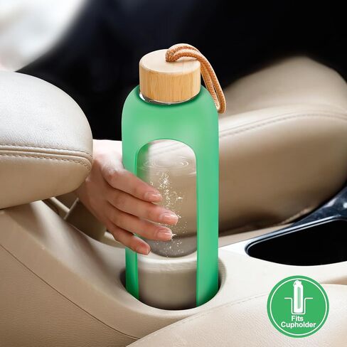 Glass Water Bottles 32 oz - Motivational Drinking Glass Water Bottle with Silicone Sleeve, Straw & 2 Bamboo Lids - 1 Liter Clear Borosilicate Wide Mouth Daily Intake Waterbottle with Time Marker in Saudi Arabia