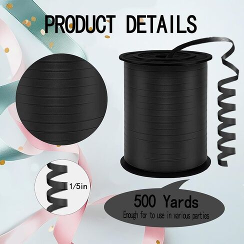 Black Curling Ribbon,500 Yards Ribbons for Crafts,1/5 Inch Ribbon,Balloon String, Party Decoration,Ribbons for Florist Flower Bows for Graduation Supplies in Kuwait