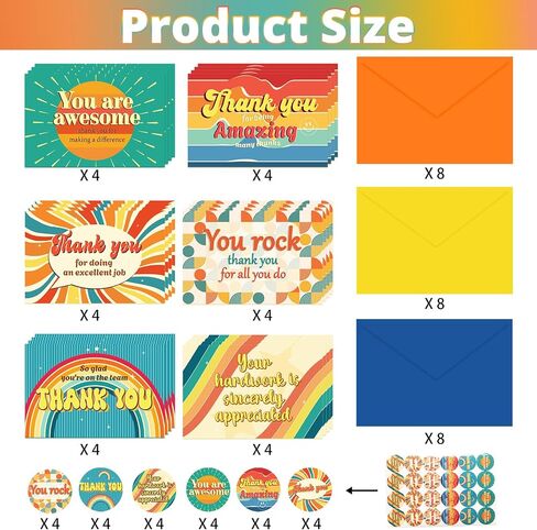 24 Pack Employee Appreciation Gifts Employee Thank you Cards with Envelopes & Stickers 4" x 6" Thank You Business Cards Staff Appreciation Gifts for Team Coworkers Employee Work Anniversary, 6 Designs in Saudi Arabia