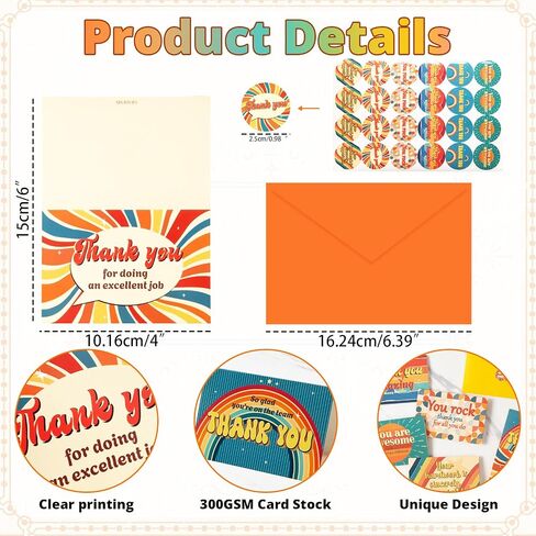 24 Pack Employee Appreciation Gifts Employee Thank you Cards with Envelopes & Stickers 4" x 6" Thank You Business Cards Staff Appreciation Gifts for Team Coworkers Employee Work Anniversary, 6 Designs in Saudi Arabia
