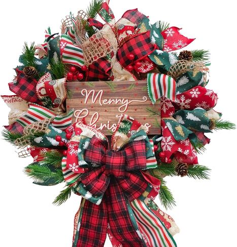 Idyllic Christmas Wreath for Front Door, 18" Winter Wreath with Merry Christmas Sign, Winter Decorations for Christmas Farmhouse Harvest Home Outdoor/Indoor in Kuwait