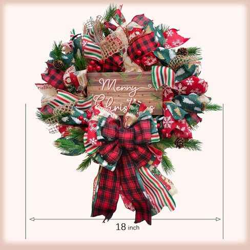 Idyllic Christmas Wreath for Front Door, 18" Winter Wreath with Merry Christmas Sign, Winter Decorations for Christmas Farmhouse Harvest Home Outdoor/Indoor in Kuwait