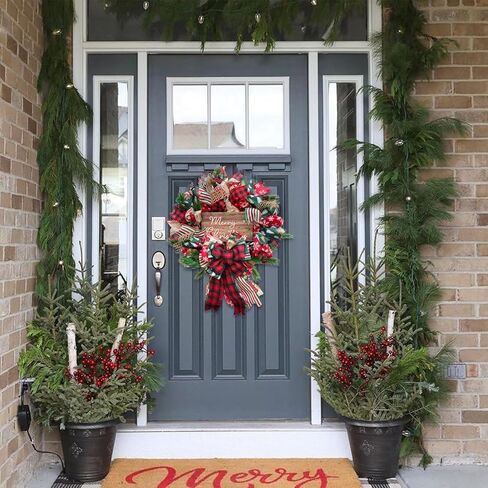 Idyllic Christmas Wreath for Front Door, 18" Winter Wreath with Merry Christmas Sign, Winter Decorations for Christmas Farmhouse Harvest Home Outdoor/Indoor in Kuwait