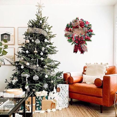 Idyllic Christmas Wreath for Front Door, 18" Winter Wreath with Merry Christmas Sign, Winter Decorations for Christmas Farmhouse Harvest Home Outdoor/Indoor in Kuwait