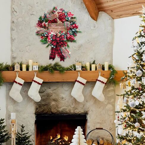 Idyllic Christmas Wreath for Front Door, 18" Winter Wreath with Merry Christmas Sign, Winter Decorations for Christmas Farmhouse Harvest Home Outdoor/Indoor in Kuwait