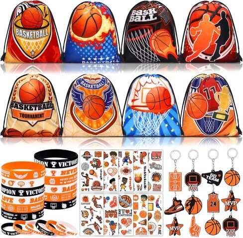 12 Set Basketball Party Favors Sports Birthday Supplies Drawstring Backpack Tattoo Sticker Toy Team Gift Adult Goodie Bag Stuffers Basketball Themed Party Favors in Saudi Arabia