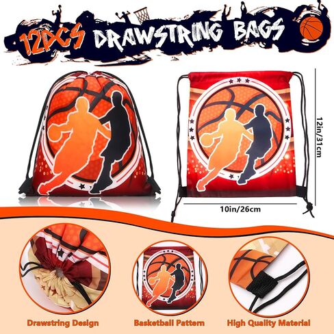 12 Set Basketball Party Favors Sports Birthday Supplies Drawstring Backpack Tattoo Sticker Toy Team Gift Adult Goodie Bag Stuffers Basketball Themed Party Favors in Saudi Arabia